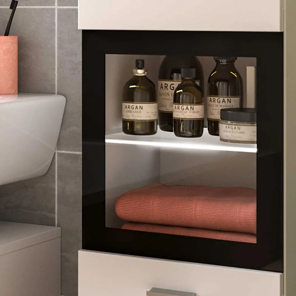 Bad Midischrank mit Glaseinsatz in Weiß - Harmone