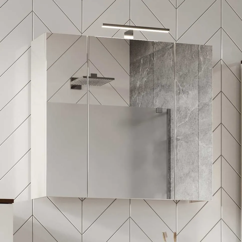 Bad Spiegelschrank mit Aufsatzleuchte in Hellgrau - Dolida