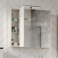 Bad Spiegelschrank mit Aufsatzleuchte in Hellgrau - Dolida