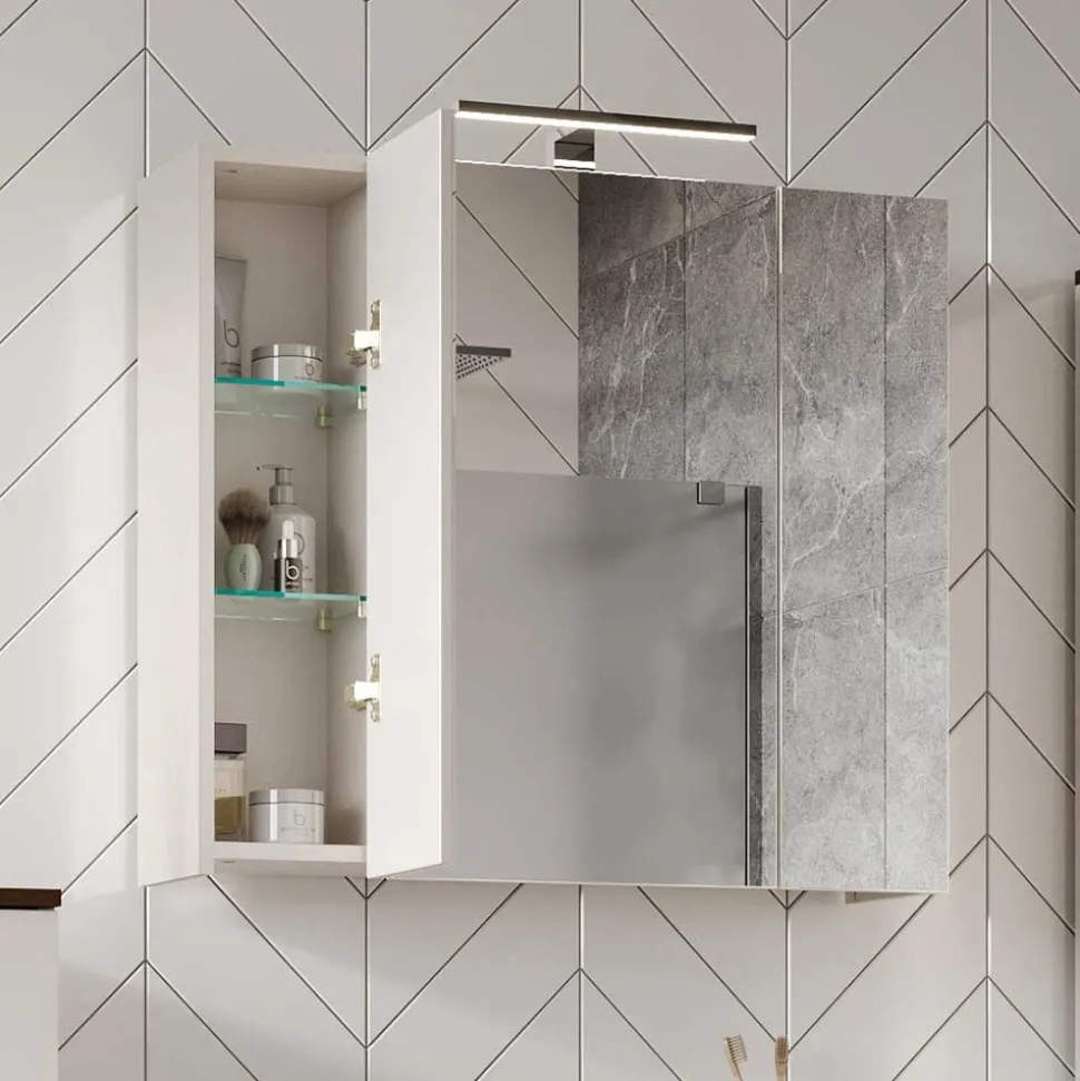 Bad Spiegelschrank mit Aufsatzleuchte in Hellgrau - Dolida