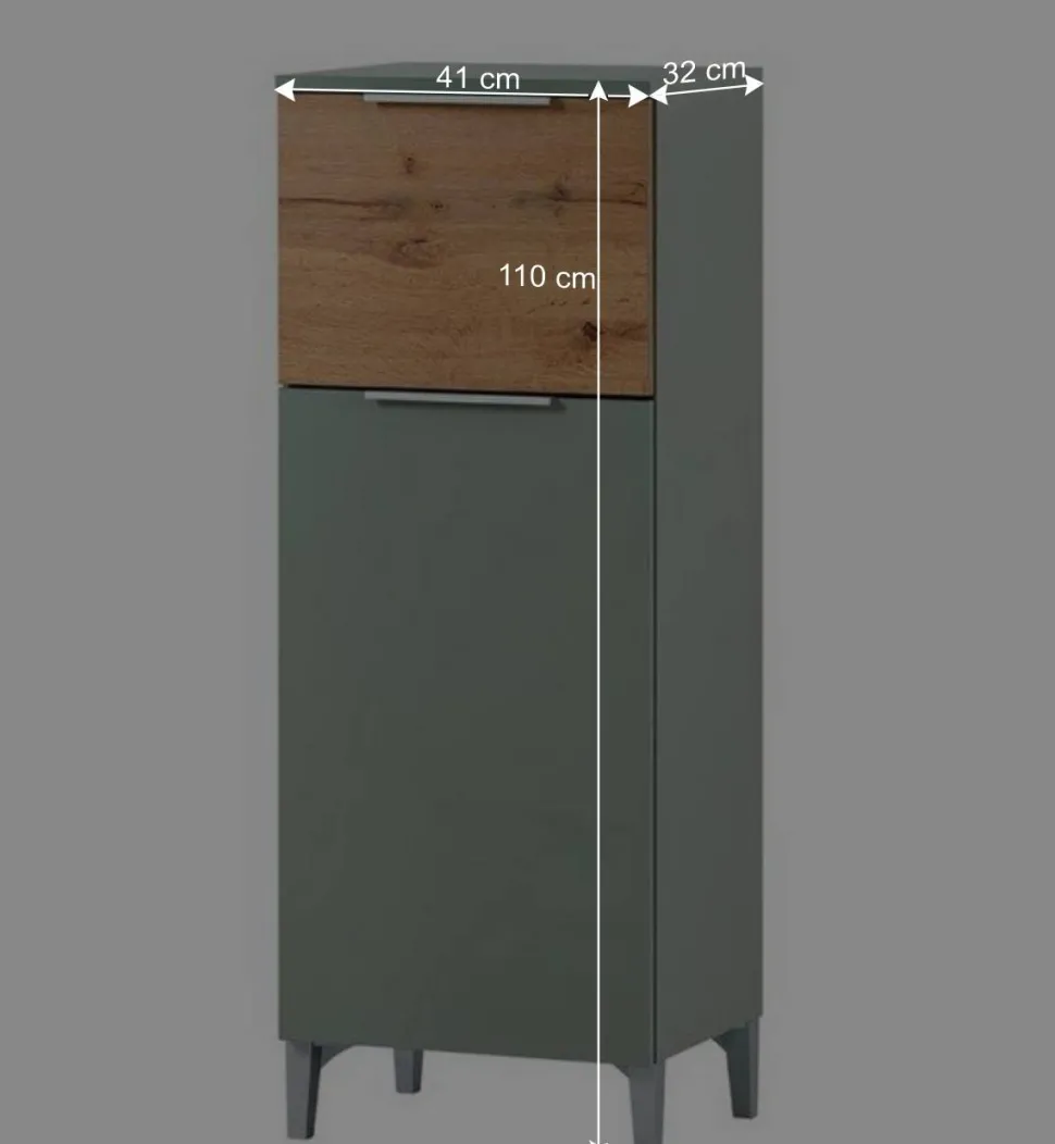 Bad Unterschrank in Graugrün mit Eiche - Liz