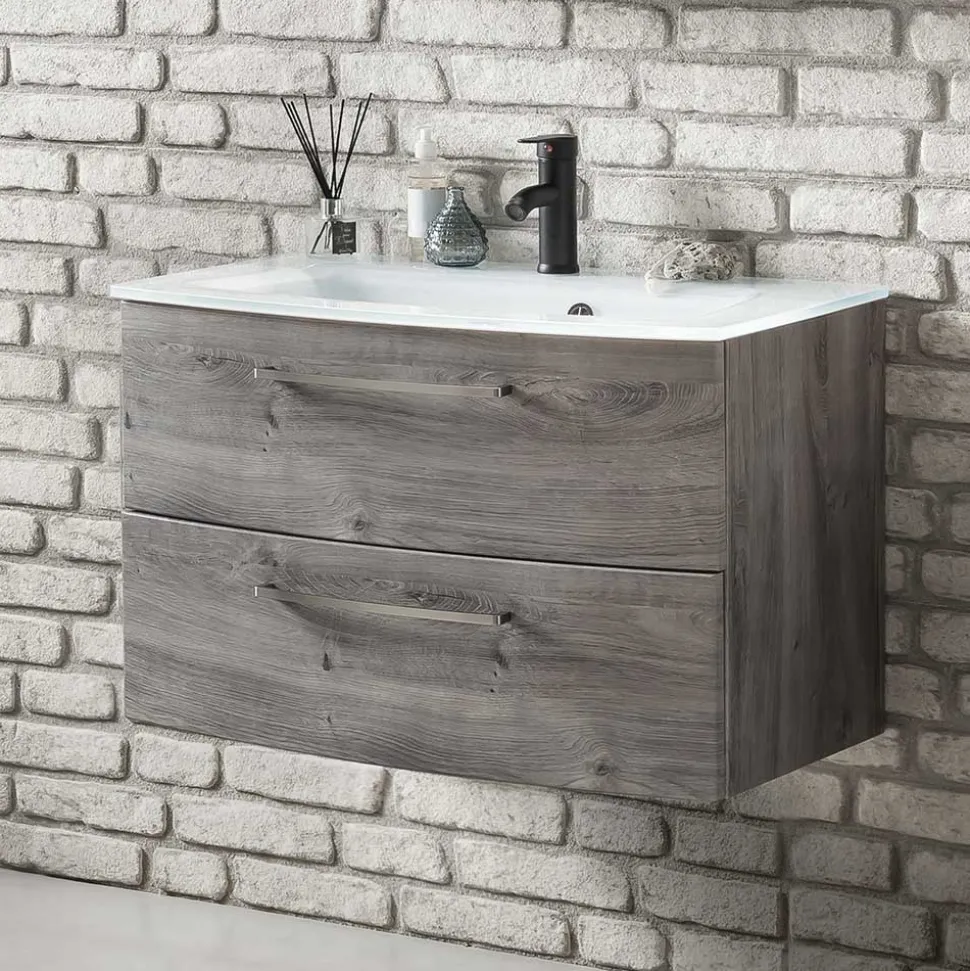 Bad Waschkonsole in grauer Eiche Optik - Svegaria