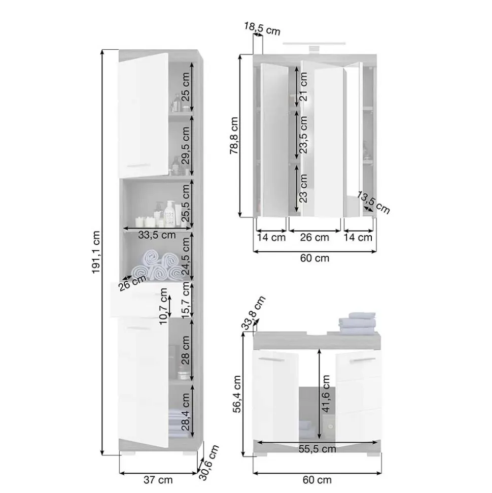 Bad Waschplatz & Highboard & Hochschrank - Nancys (vierteilig)
