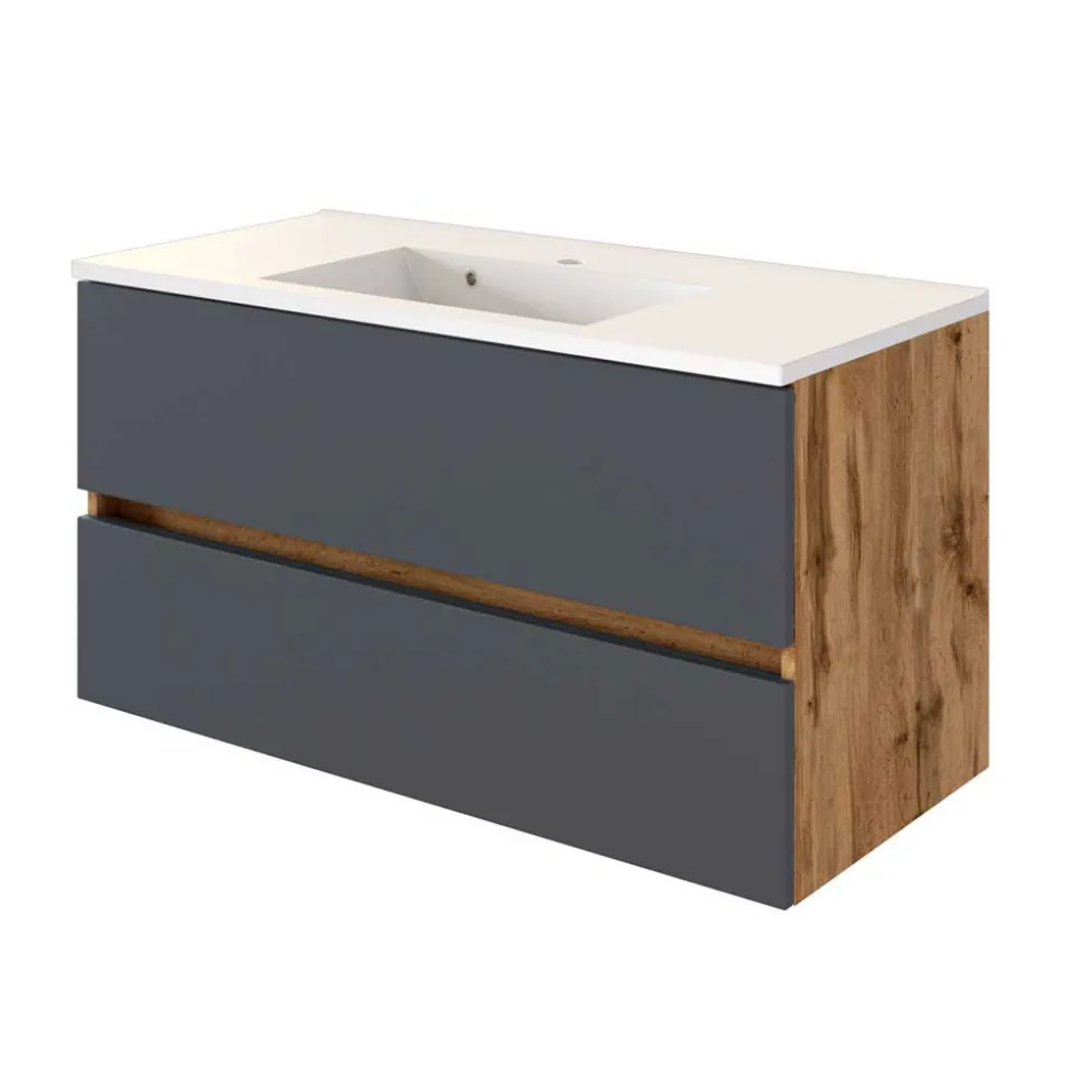 Bad Waschtisch mit Becken in Grau & Holz Optik - Athrin