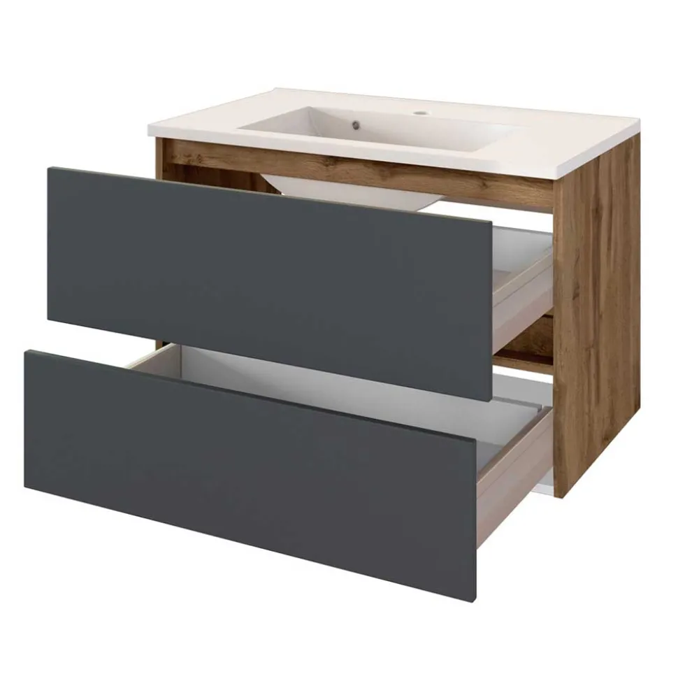 Bad Waschtisch mit Becken in Grau & Holz Optik - Athrin
