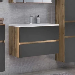 Bad Waschtisch mit Becken in Grau & Holz Optik - Athrin