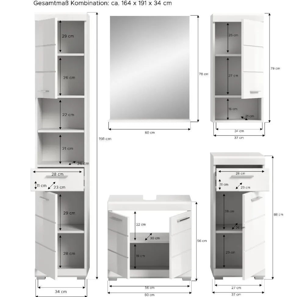 Badblock Möbelset in Weiß - Henriette (fünfteilig)