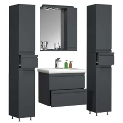 Badeinrichtung in Anthrazit Set - Idamoro (vierteilig)