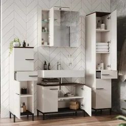 Badeinrichtung in Hellgrau mit Nussbaum - Dolida (vierteilig)