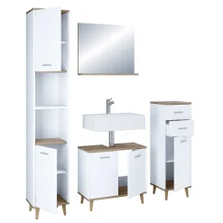 Badeinrichtung in Weiß & Wildeiche Honig - Luzern (vierteilig)