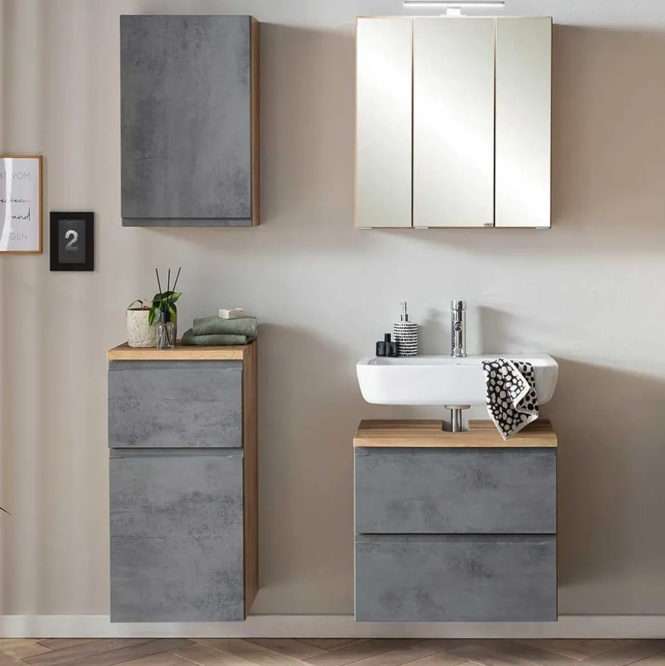 Badeinrichtung Set in Beton Optik - Mia (vierteilig)