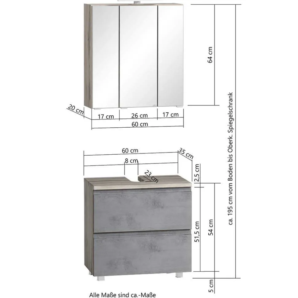 Badeinrichtung Set in Beton Optik - Mia (vierteilig)