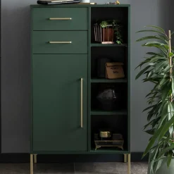 Badezimmer Highboard in Dunkelgrün & Gold - Aqua