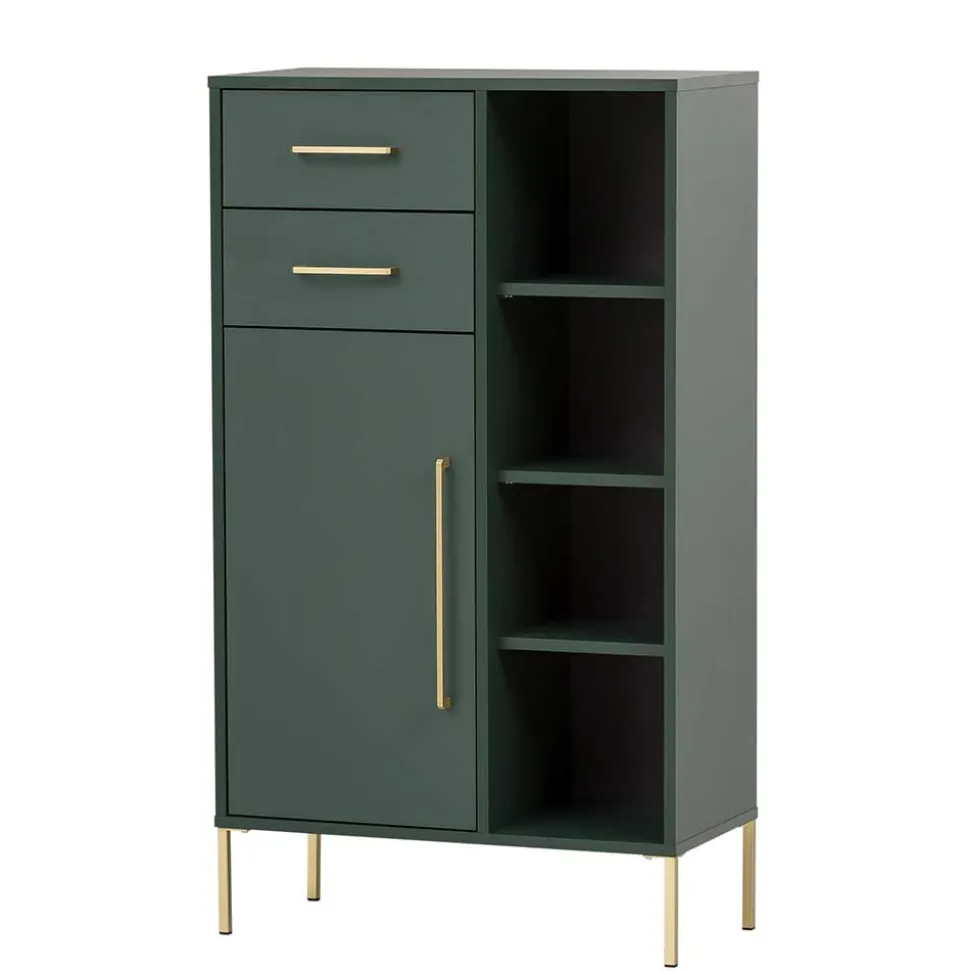 Badezimmer Highboard in Dunkelgrün & Gold - Aqua