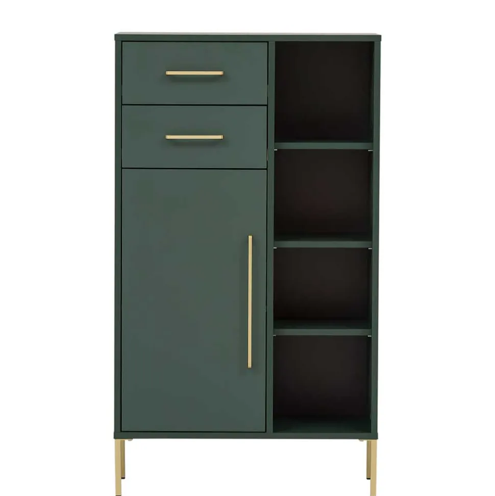 Badezimmer Highboard in Dunkelgrün & Gold - Aqua