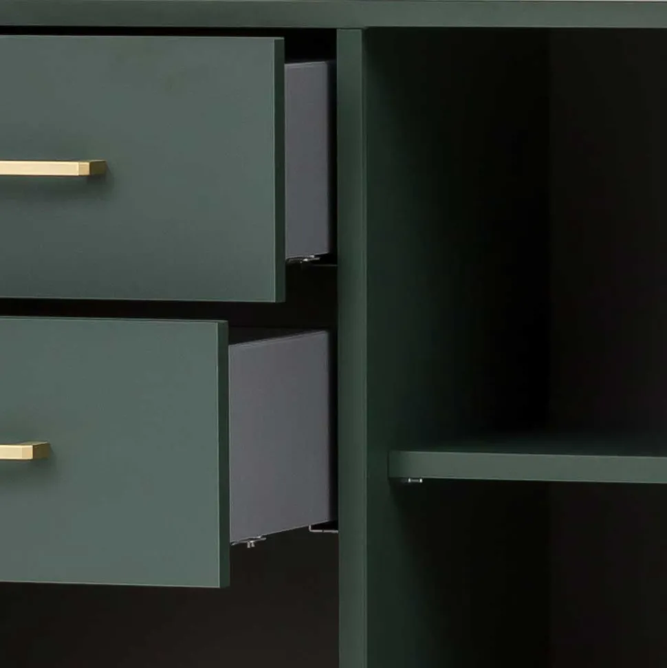 Badezimmer Highboard in Dunkelgrün & Gold - Aqua