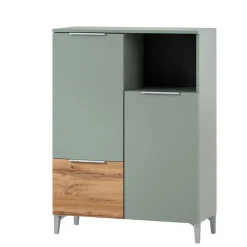 Badezimmer Highboard in Graugrün und Eiche - Liz