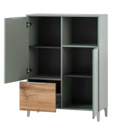 Badezimmer Highboard in Graugrün und Eiche - Liz