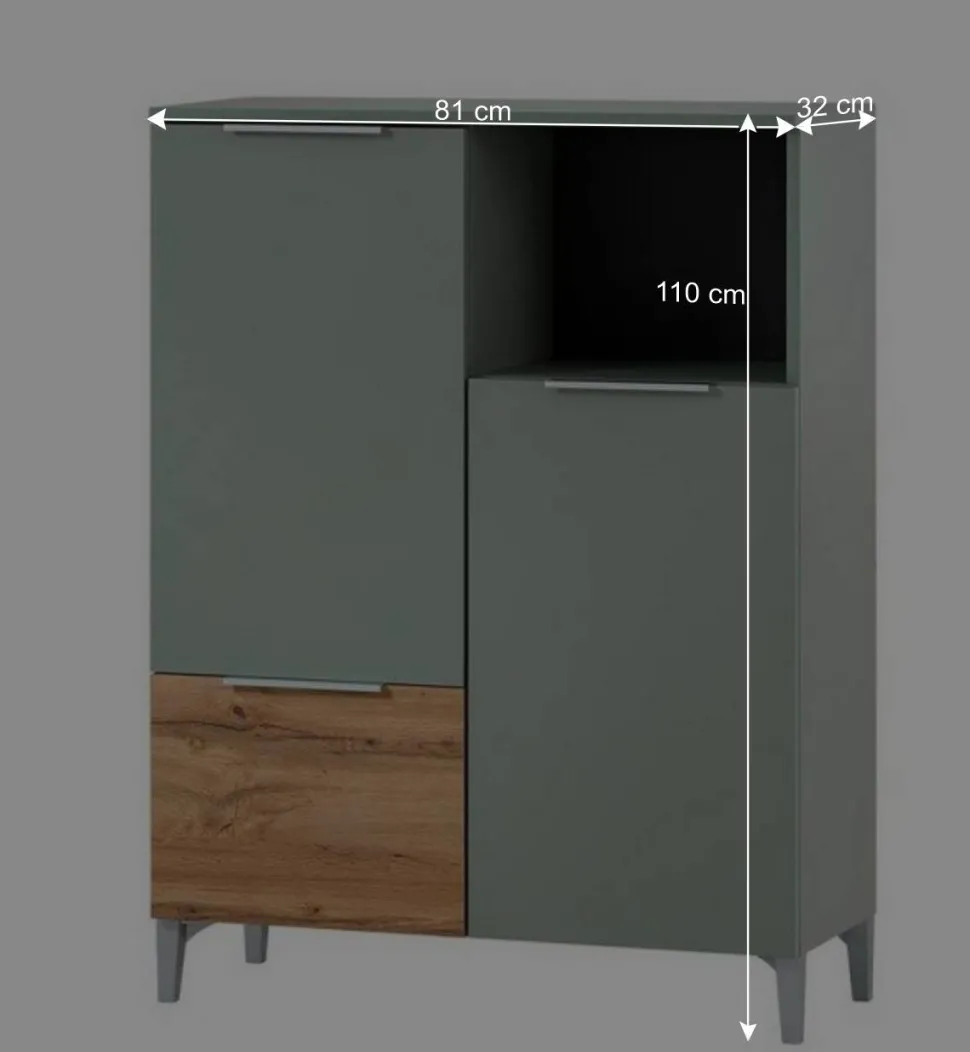 Badezimmer Highboard in Graugrün und Eiche - Liz