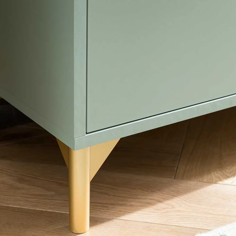 Badezimmer Highboard in Graugrün & Gold - Vilatata