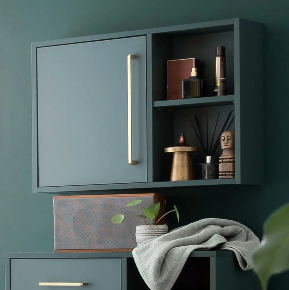Badezimmer Hängeschrank in Dunkelgrün & Gold - Aqua