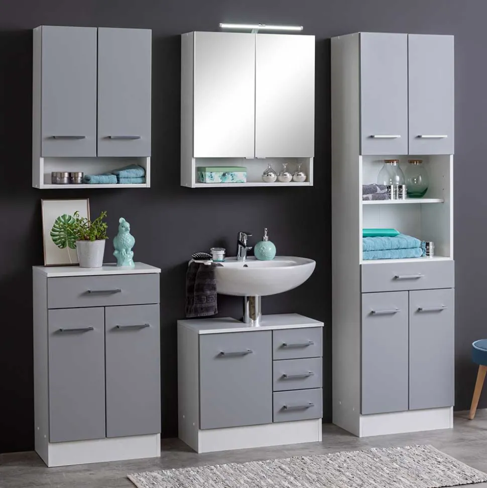 Badezimmer Hängeschrank in hellem Grau - Girios