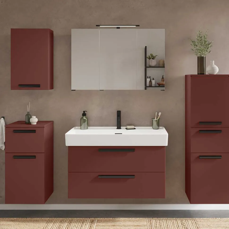 Badezimmer Hängeschrank in Dunkelrot - Exeler