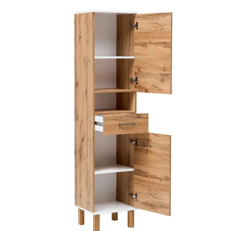 Badezimmer Hochschrank in Eiche NB mit Weiß - Voinla