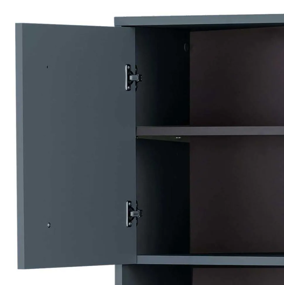 Badezimmer Hochschrank in Petrol Blau & Eiche - Matrera