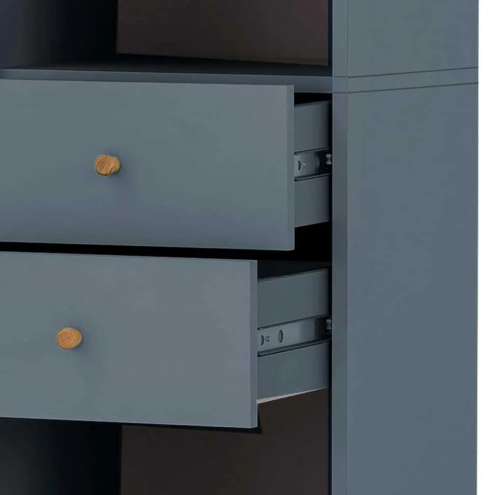 Badezimmer Hochschrank in Petrol Blau & Eiche - Matrera