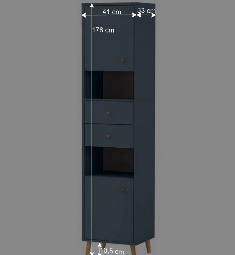 Badezimmer Hochschrank in Petrol Blau & Eiche - Matrera