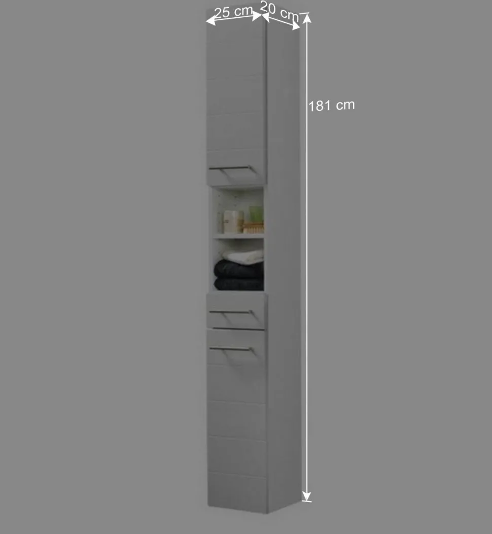 Badezimmer Hochschrank Veverino in Hochglanz Weiß