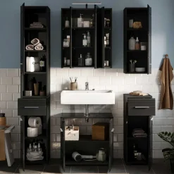 Badezimmer Möbelblock in Schwarz - Culina (fünfteilig)