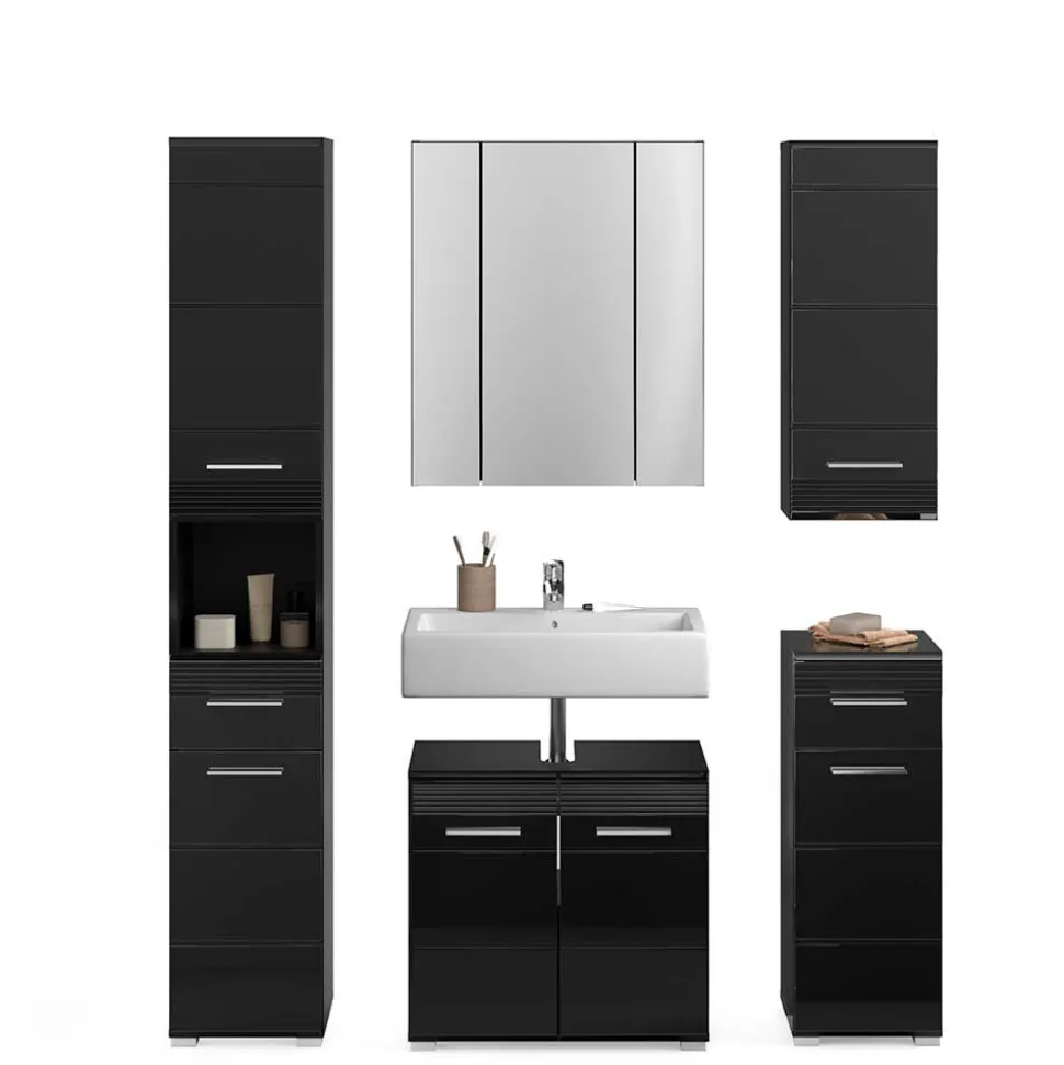 Badezimmer Möbelblock in Schwarz - Culina (fünfteilig)