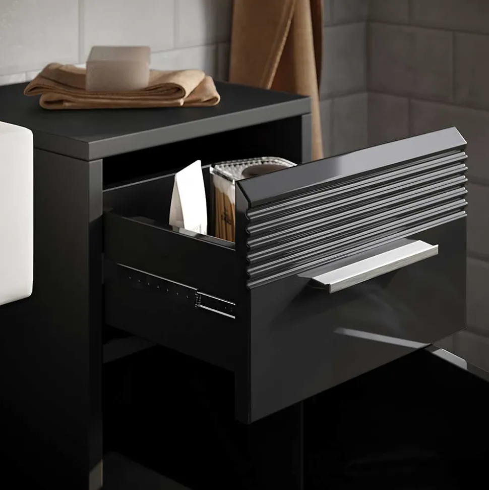 Badezimmer Unterschrank in Schwarz hochglänzend - Culina