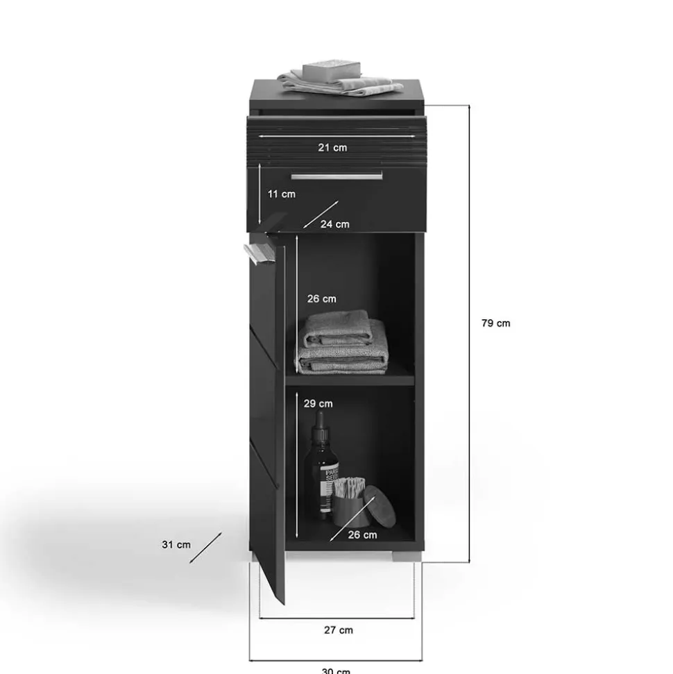 Badezimmer Unterschrank in Schwarz hochglänzend - Culina