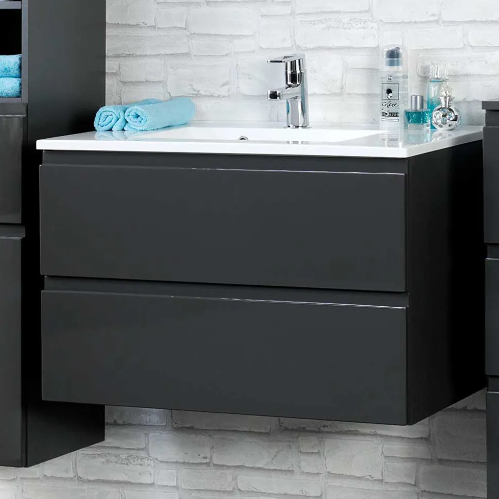 Badezimmer Waschtisch Blaxin in Anthrazit Hochglanz