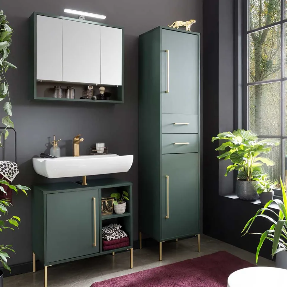 Badezimmermöbel in Dunkelgrün & Gold - Aqua (dreiteilig)