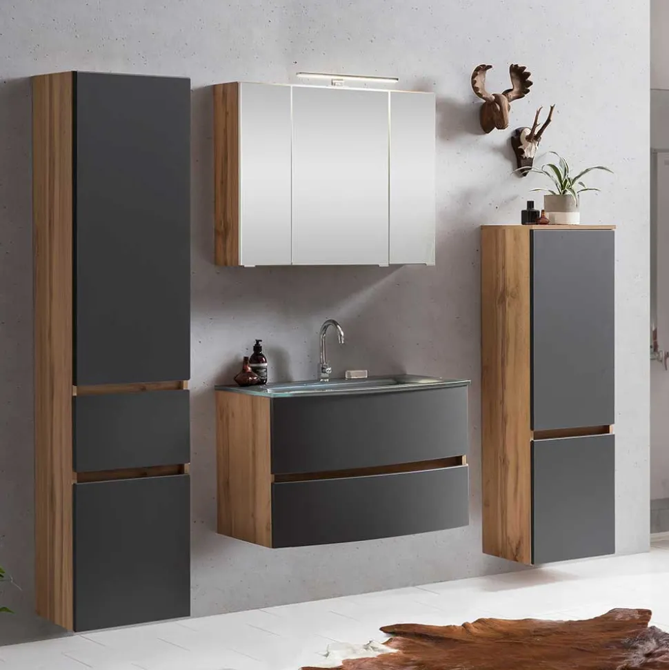 Badezimmermöbel Kombination zweifarbig - Larutta (vierteilig)