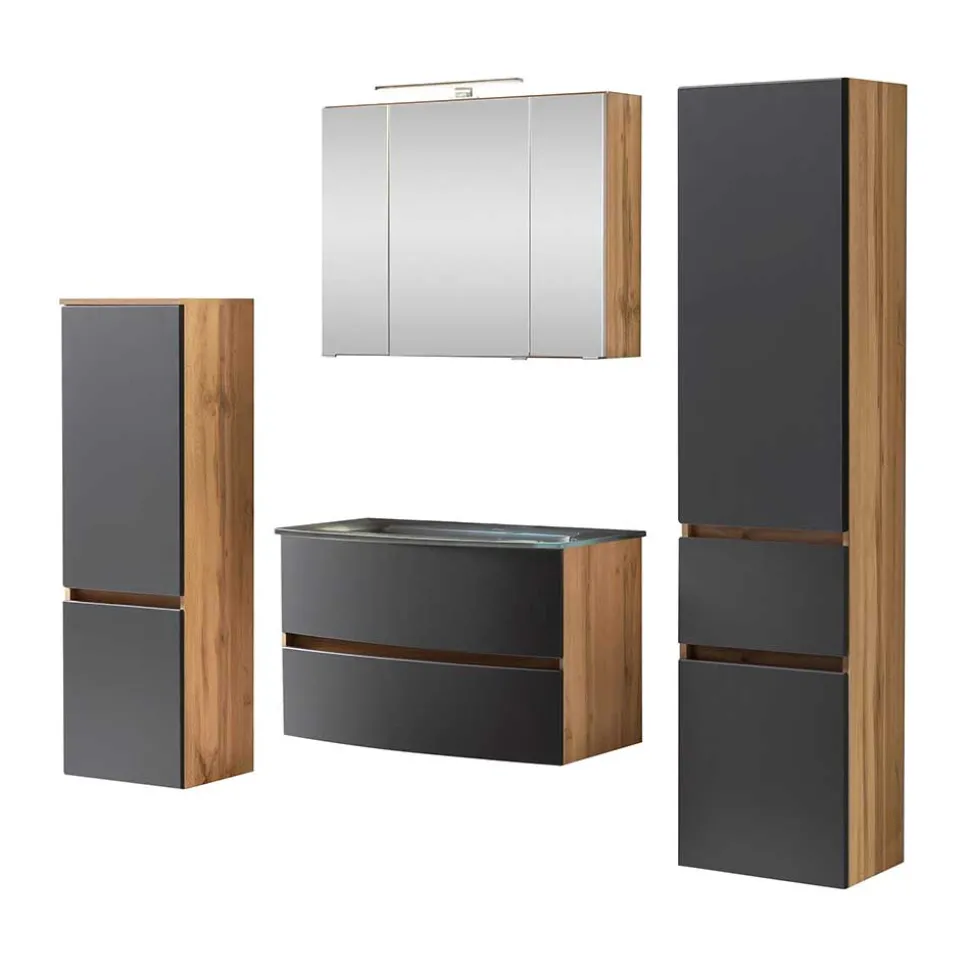 Badezimmermöbel Kombination zweifarbig - Larutta (vierteilig)