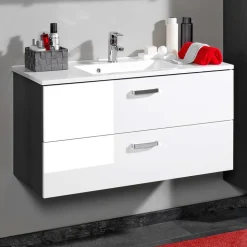 Badezimmermöbel Set Tiamos in Weiß Hochglanz (vierteilig)