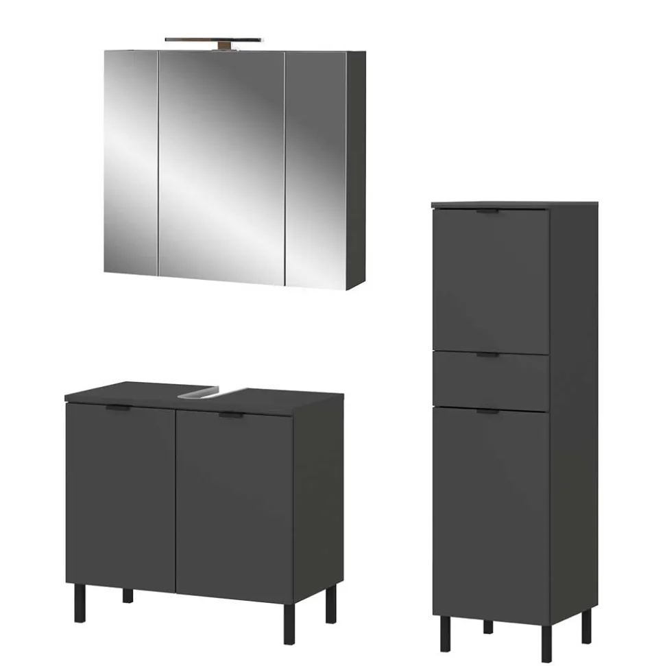 Badezimmermöbel-Set in Dunkelgrau - Quado (dreiteilig)
