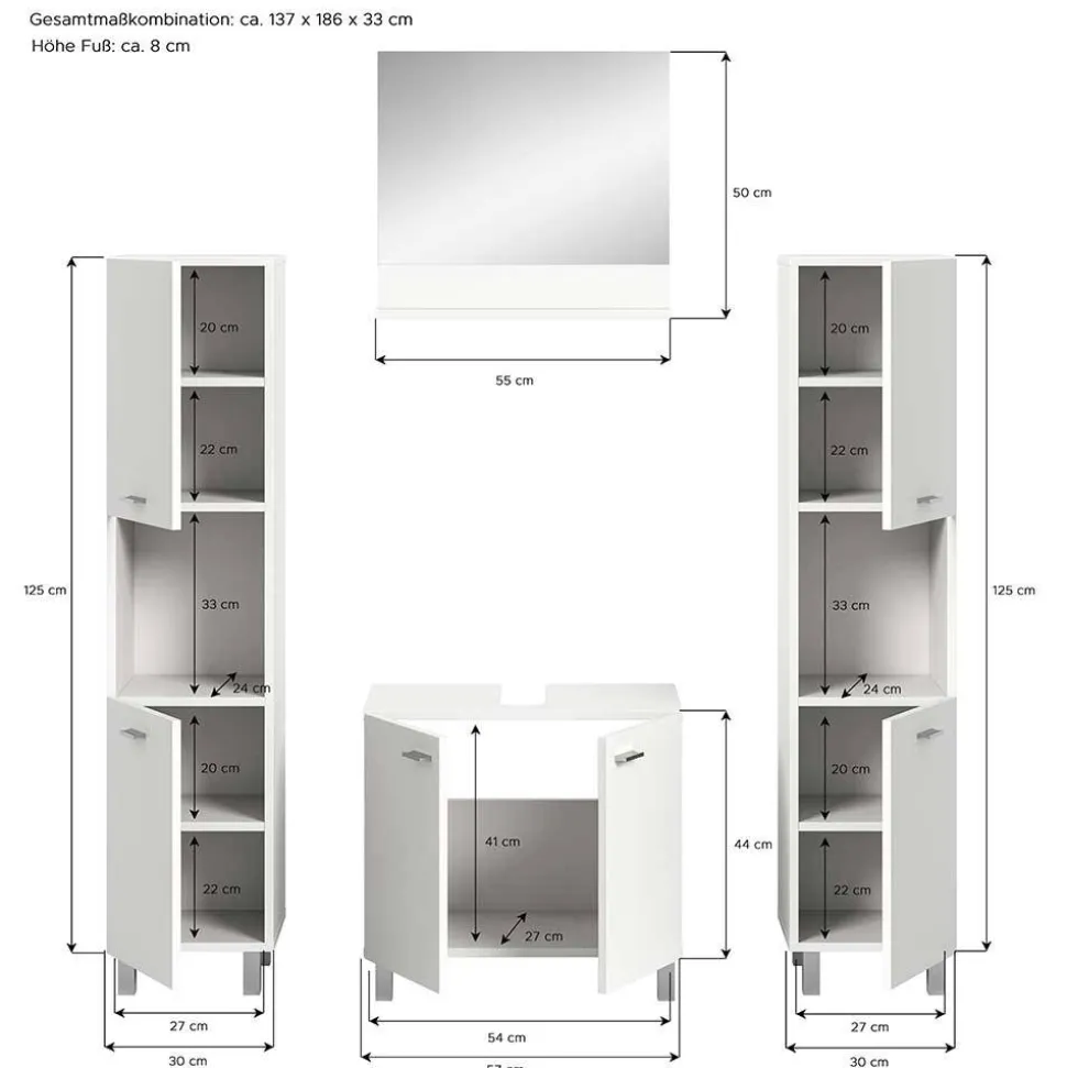 Badmöbel Kombination in Weiß - Harmone (vierteilig)