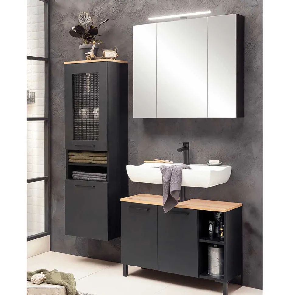 Badmöbel Set in Schwarz - Riguna (dreiteilig)