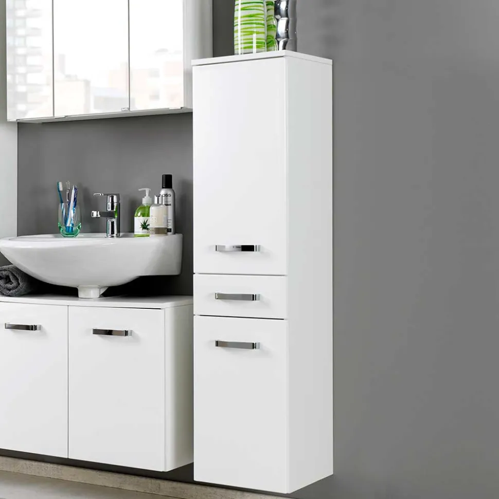 Badmöbel Set Sagunis in Hochglanz Weiß (vierteilig)