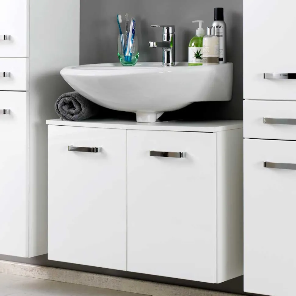 Badmöbel Set Sagunis in Hochglanz Weiß (vierteilig)