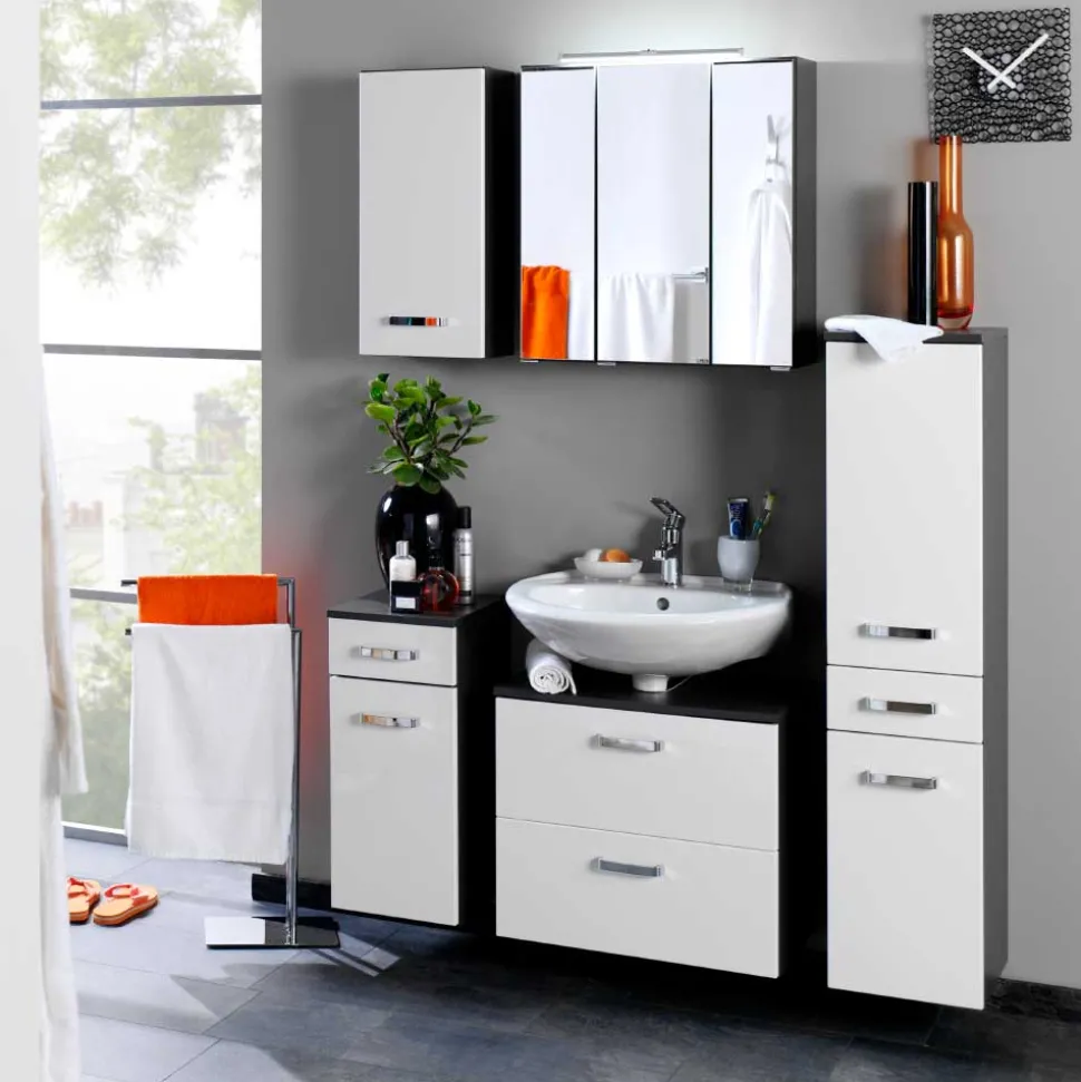 Badmöbel Set Tiamos in Weiß Hochglanz (fünfteilig)