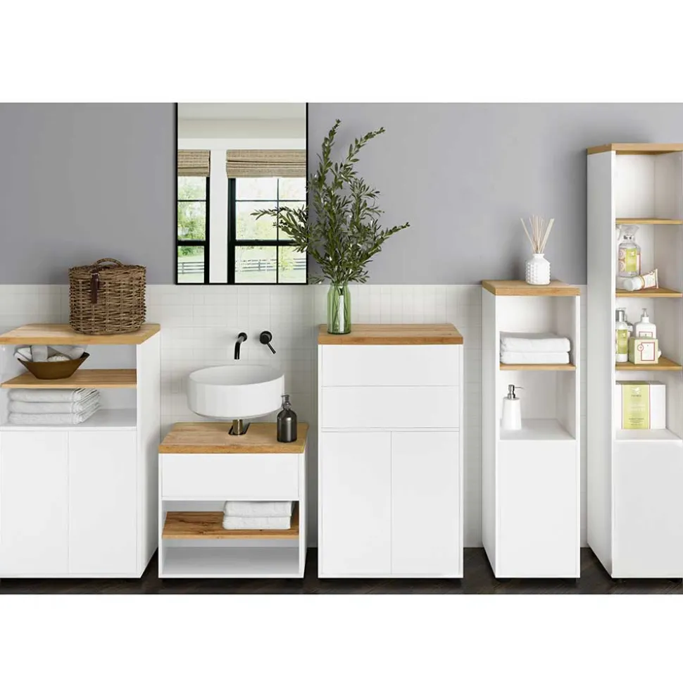 Badschrank in Weiß mit Wildeiche - Alenta