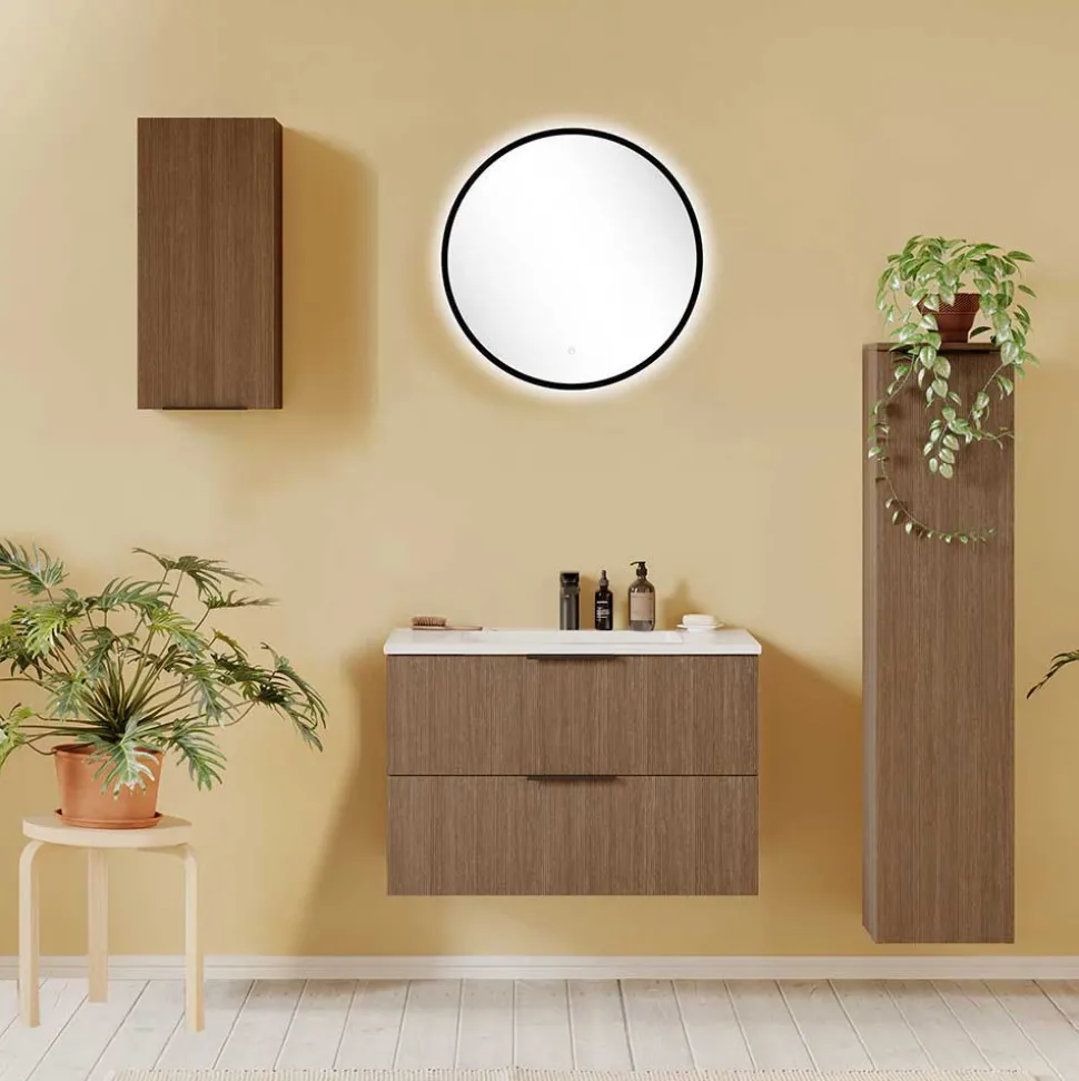 Badschränke und Lichtspiegel Set modern - Ucaida (vierteilig)