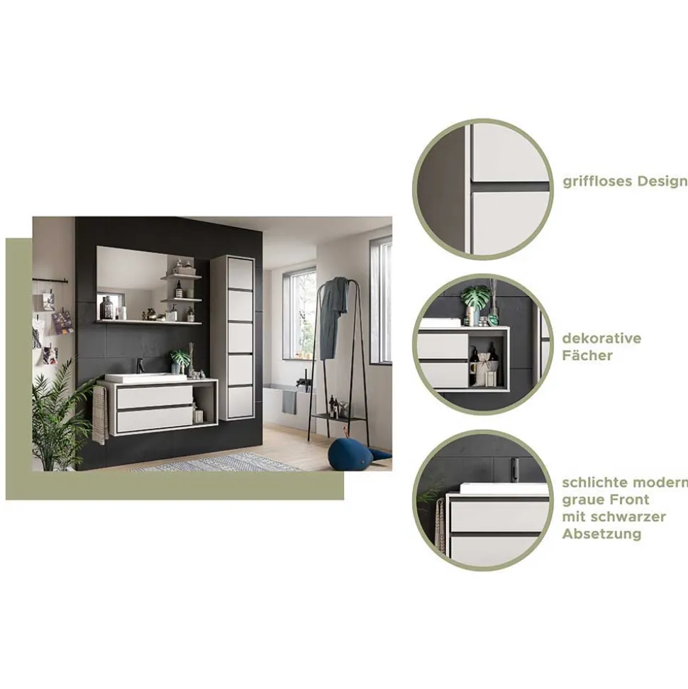 Badspiegel in Grau mit Ablagen - Racapulco